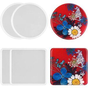4 PCS Thickened Coaster Resin Molds, Coaster Silicone Molds for Epoxy Resin, Epo